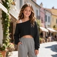 thumbnail image 2 of Bjutir T Shirts For Girls Long Sleeve Leopard Bowknot Print Off Shoulder Tops Breathable Casual Wear Basic Tops Size 7-16 Years, 2 of 5