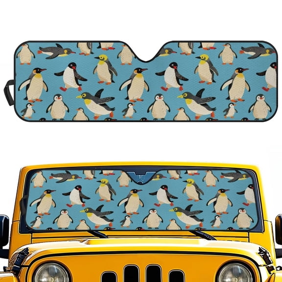 FUIALDOLG Penguins Automotive Sunshade Comes with Storage Bag, Keep Car Interior Cool,Universal Windshield Sun Shade Fit for Cars, Off-road Vehicle, Trucks, SUV (52.95x16.14 inch)