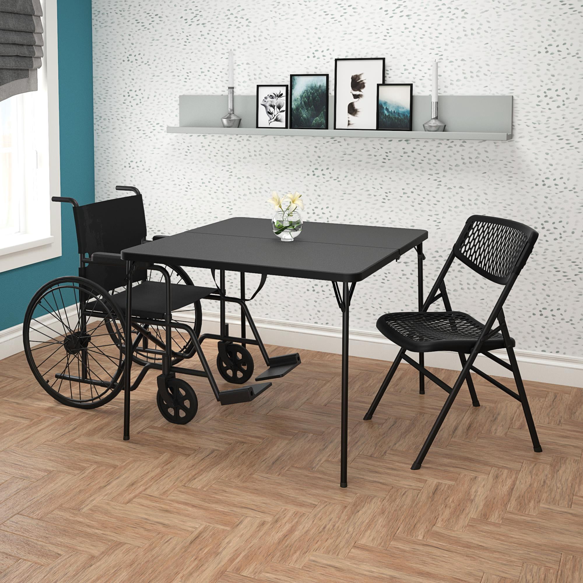 COSCO 38.5" Square Fold-in-Half Card Table with Handle, Wheelchair Accessible, Black