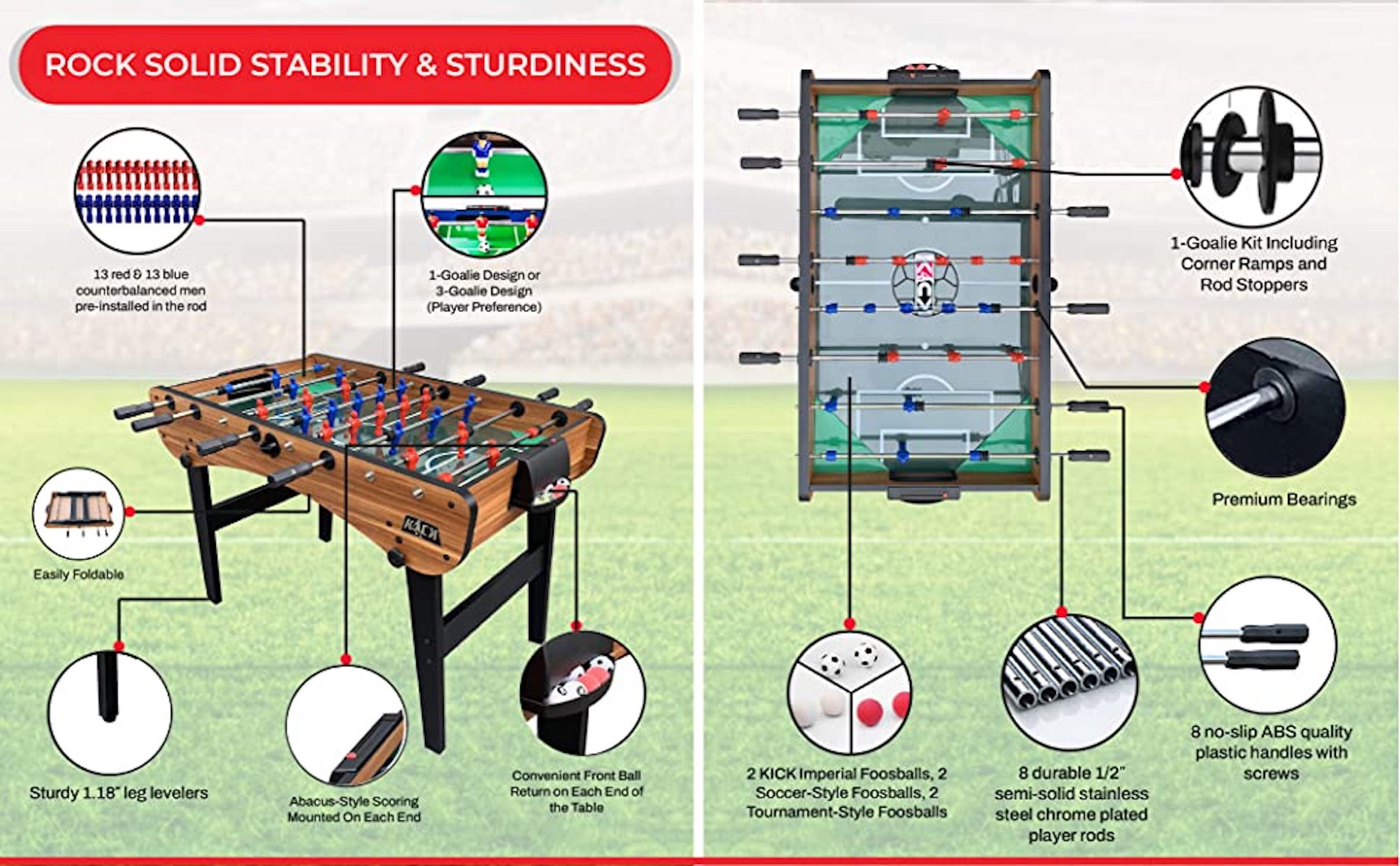 KICK Phoenix 55″ Folding Foosball Table (Brown)