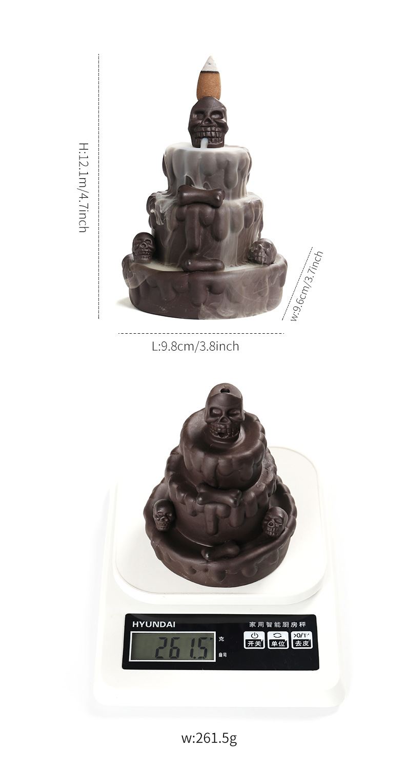 Cake Skull Backflow Incense Burner Skull Cake Incense Stick Holder Flow Censer Skull Cake Incense Stick Organizer Flowing Waterfall Incense Burner for Home Office Decors