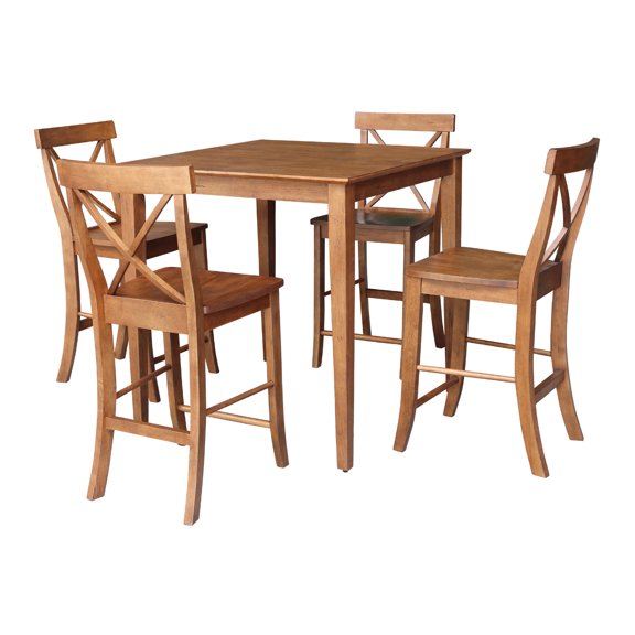 36 x 36 in Wood Counter Height Dining Table with 4 Stools in Distressed Oak