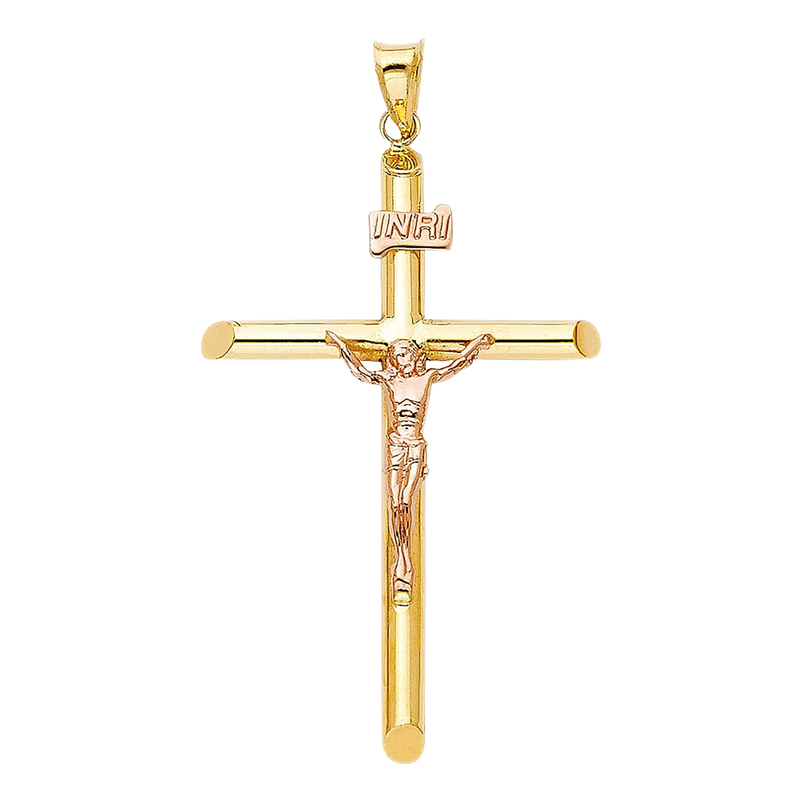 Real 10K Yellow Gold Religious Tube Plain Cross Crucifix Jesus Pendant Charm