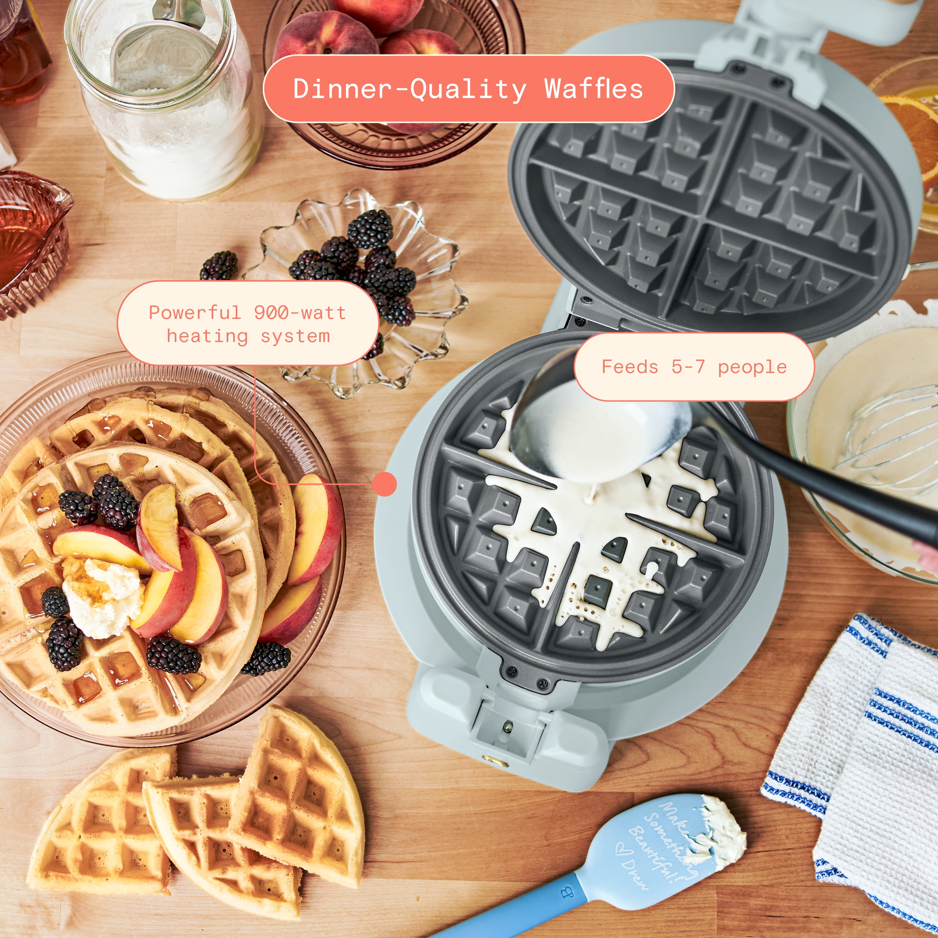 Beautiful Rotating Belgian Waffle Maker, Hydrangea by Drew Barrymore