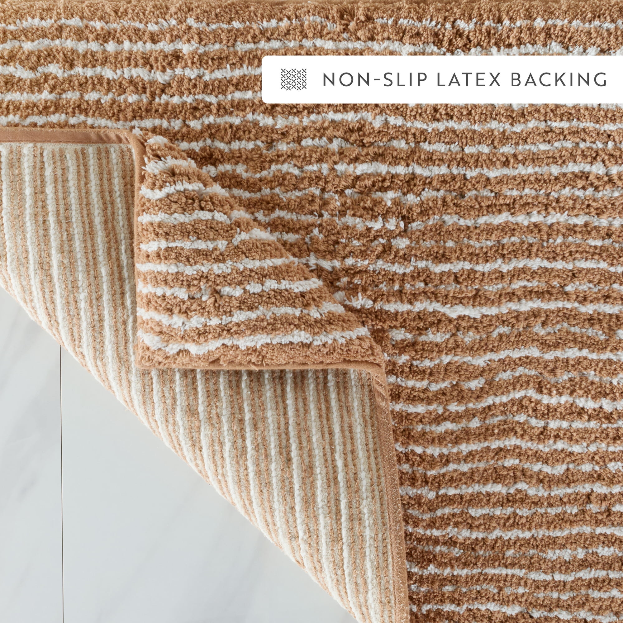 Noble Linens Pinstripe Cotton Bath Mat, 24 in x 17 in, Mocha