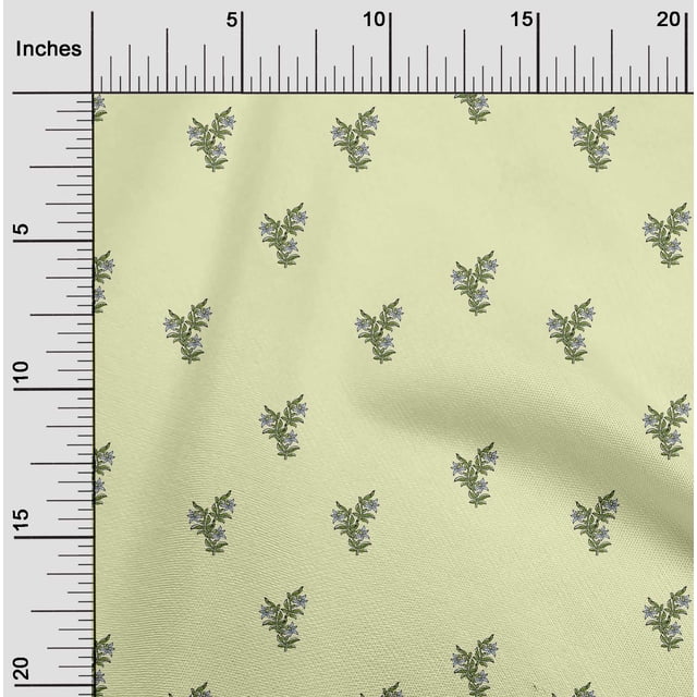 oneOone Polyester Lycra Light Yellow Fabric Leaves & Flower Floral Crafts Projects Decor Fabric Printed By The Yards 56 Inches Wide