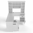 thumbnail image 4 of L-Shaped Computer Desk with 2 Cabinets and 2 Drawers, 11 Open Shelves and 1 Right Flip Shelf with Storage, with Power Outlet, for Study, Living Room and Office, 4 of 5