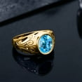 thumbnail image 4 of Gem Stone King 6.30 Ct Oval Swiss Blue Topaz 18K Yellow Gold Plated Silver Men's Ring, 4 of 5