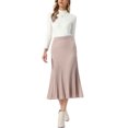 thumbnail image 2 of INSPIRE CHIC Knit Maxi Skirt for Women's Elastic High Waist Casual Soft Striped Pleated Skirt S Apricot Pink, 2 of 6