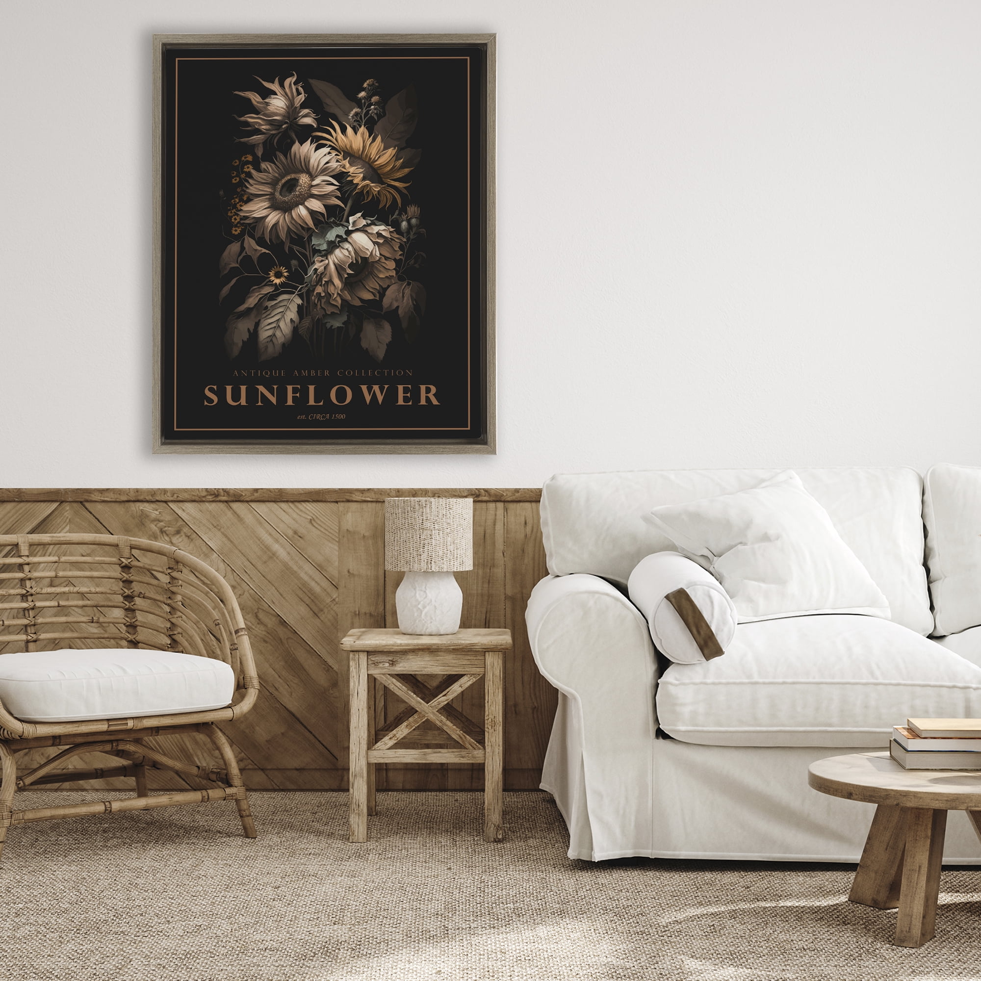 Stupell Industries Antique Sunflower Bushel Brown Framed Floater Canvas Wall Art, design by Christopher Giampietro
