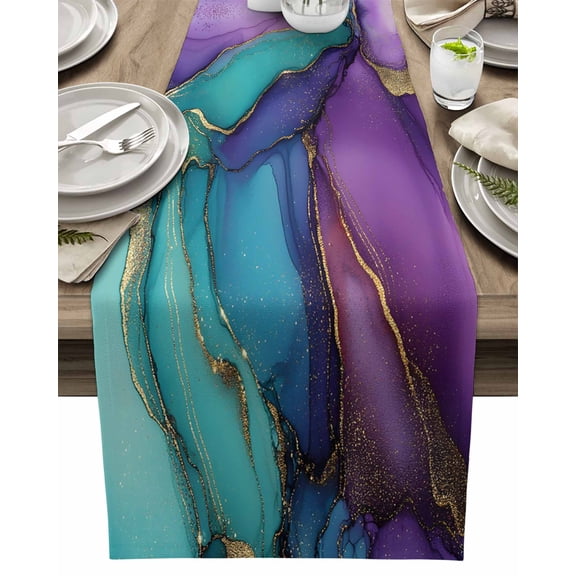 Table Runner Green Blue Puple Texture Table Decoration for Kitchen Dinning Abstract Marble Style Table Decoration for Indoor Outdoor Party Wedding Decor 13x90inch