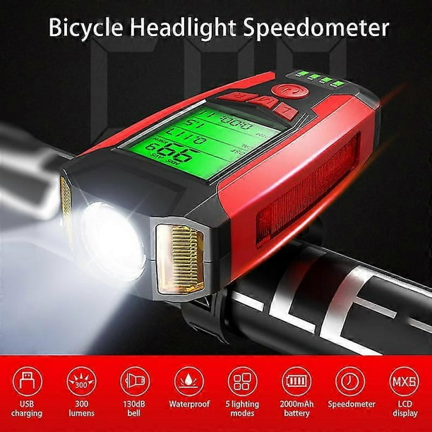 Bike Lights Leds Cycling Headlight With 130db Horn Speaker Usb Rechargeable 5 Light Modes For Outdoor Riding Cycling