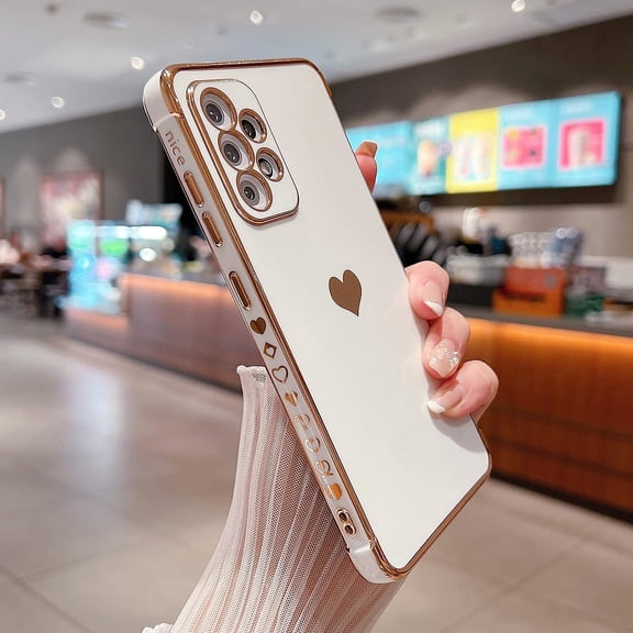 Compatible with Samsung Galaxy A52 Case,Love Heart Pattern Electroplated Design Soft TPU Shockproof Protective Phone Case Full Camera Lens Protection Cover for Samsung Galaxy A52 4G/5G-White
