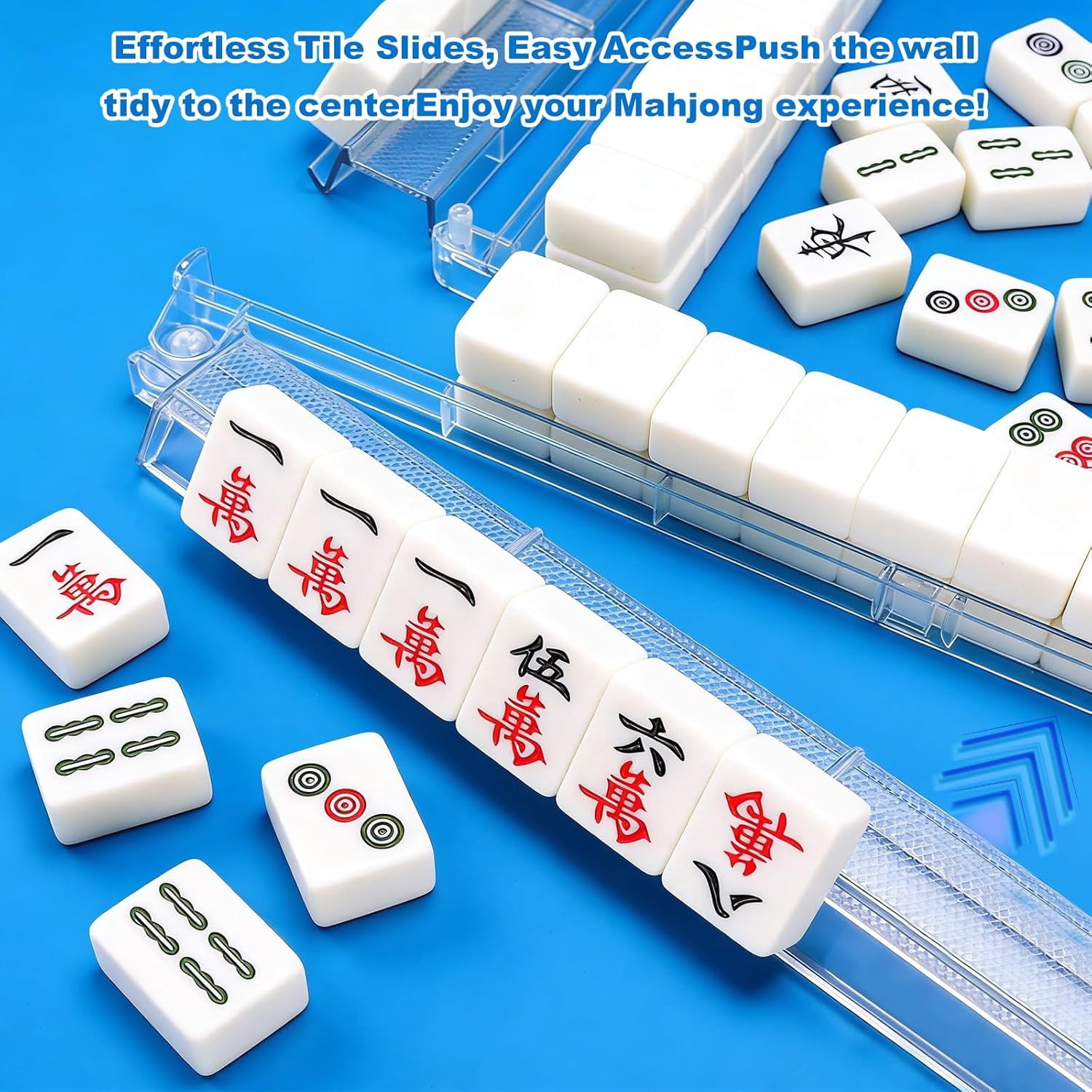4 Pcs Mahjong Racks with Pushers, 2026 New Upgraded Detachable Clear Acrylic American Majiang Tile Racks, Modern American Mahjong Tile Racks with Built-in Pushers