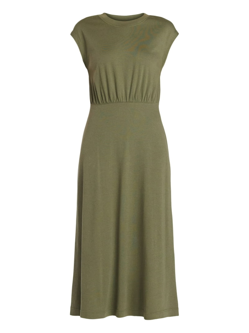 Time and Tru Womens Cotton Knit Midi Dress with Dolman Sleeves, Sizes Xs-xxxl