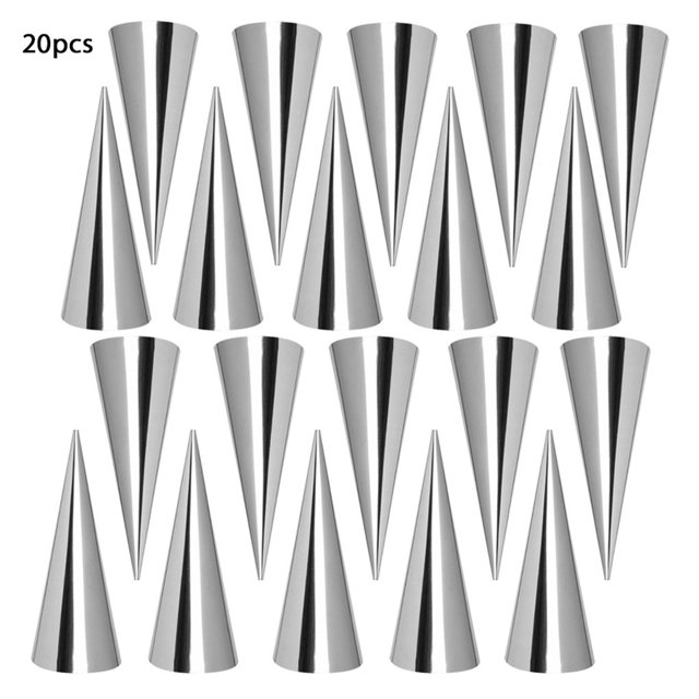 Moldes de cuerno de crema, conos de croissant de pastelería de acero inoxidable, cuerno de rollo cónico para moldes de cono para hornear, Herramientas y accesorios para hornear 20 tubos de punta Yuarrent HA001756-04