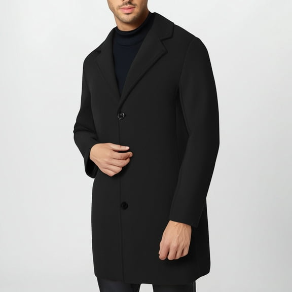 VONCOS Winter Coats for Men Single Breasted Peacoat Winter Wool Coat Faux Fur Long Trench Coat