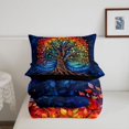 thumbnail image 5 of Homewish Colorful Tree Of Life Queen Comforter Set,Vintage Botanical Comforter Sets Queen,Navy Orange,Black Reversible,3pcs,1 Comforter and 2 Pillowcases, 5 of 7