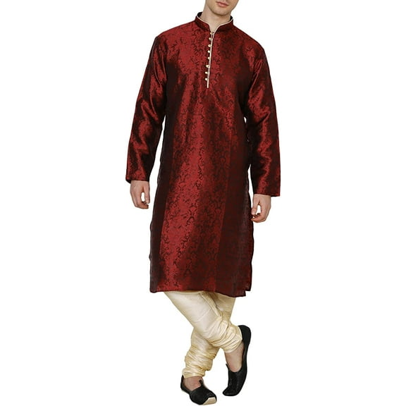 Royal Kurta Men's Silk Blend Pintuck Kurta Pyjama Black