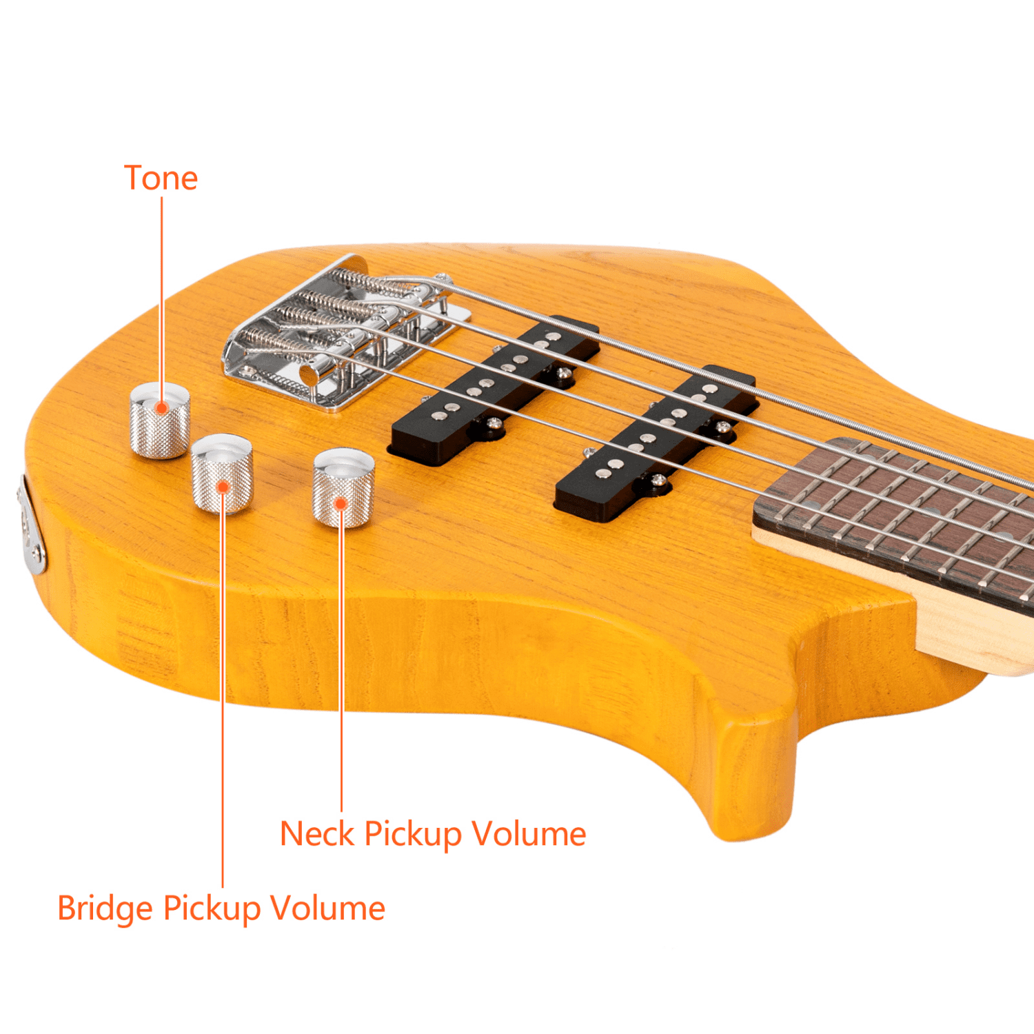Hassch Electric Bass Guitar 4 Strings, Beginners Kit with Bag, Cable, Strap, Plectrums and Wrench Tool, Transparent Yellow