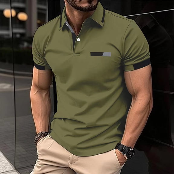 Golf Shirts for Men Color Block Pollover Men's Polo Shirts Short Sleeve Heathy Moisture Wicking Casual Collared Shirts Button Down with Pockets Polo T Shirts for Men