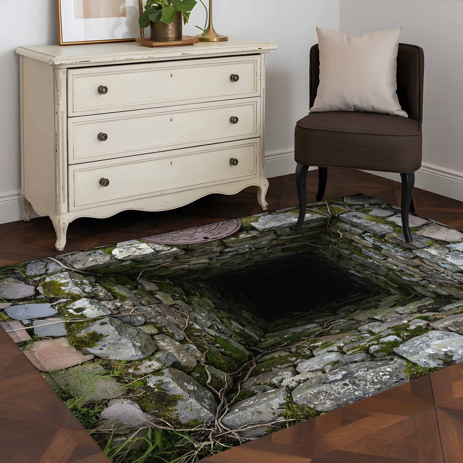 3D Optical Illusion Area Rugs 3'x5', Washable Small Throw Rugs for Living Room Bedroom, Visual Trap Looks Like Holes Teal Indoor Outdoor Rug Non-Slip Low Pile Carpet Runner Reversible Floor Mats