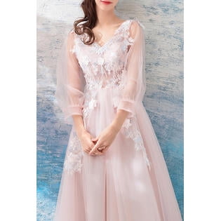 Unomatch Junior Lace V Neck 3 4 Sleeve Long Wedding Dress