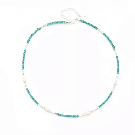 HOOUN Boho 3mm Natural Stone Blue Turquoise Beads Distance Pearl Bead String Necklace