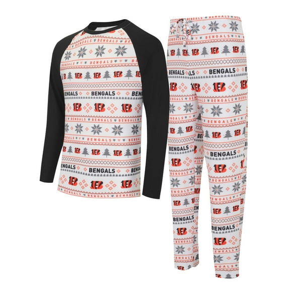 Men's Concepts Sport White/Black Cincinnati Bengals Tinsel-Raglan Long Sleeve Top & Pants Sleep Set
