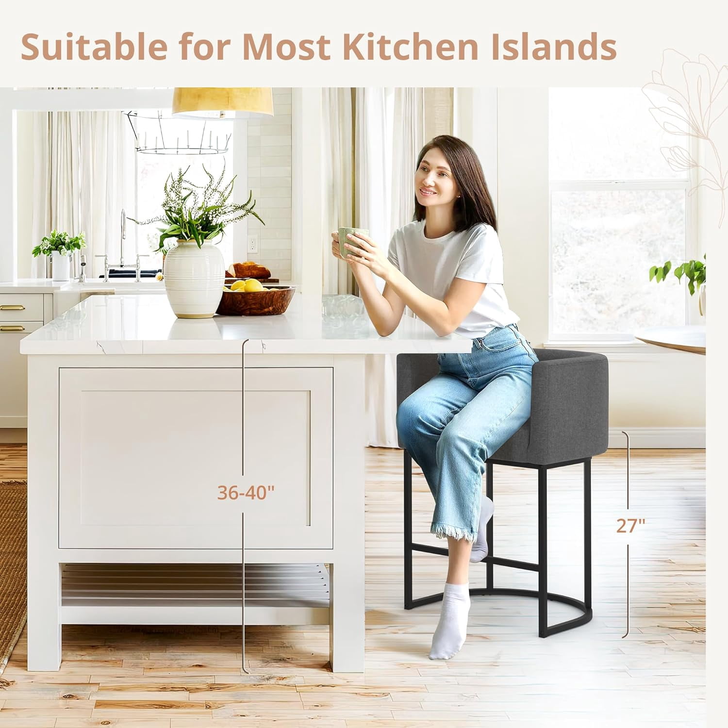 Dycanpo 27" H Modern Bar Stools Set of 6 with Back and Arms, for Home Kitchen, Gray