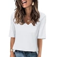 thumbnail image 2 of QHWAUAKFBN Womens T Shirts Graphic Summer Half Sleeve V Neck Shirts Loose Fit Printed Elbow Length Sleeve Blouses Tshirts Top, 2 of 6