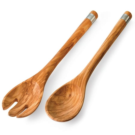 Glass Salad Server - Berard Acero Olive Wood Salad Server Set, 12 Inch