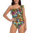 thumbnail image 2 of Yiaed Color Summer Print Women One Piece Swimsuits Tummy Control One Shoulder Bathing Suits Pattern Ruffle Swimwear-XX-Large, 2 of 8