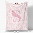 thumbnail image 2 of Coquette Pink Bow Throw Blanket,Personalized Initial S Soft Fluffy Cozy Flannel Blanket,Monogrammed Gifts for Daughter Women Teen Girls,Customized Blanket for Bedding Bedroom Office, 2 of 10
