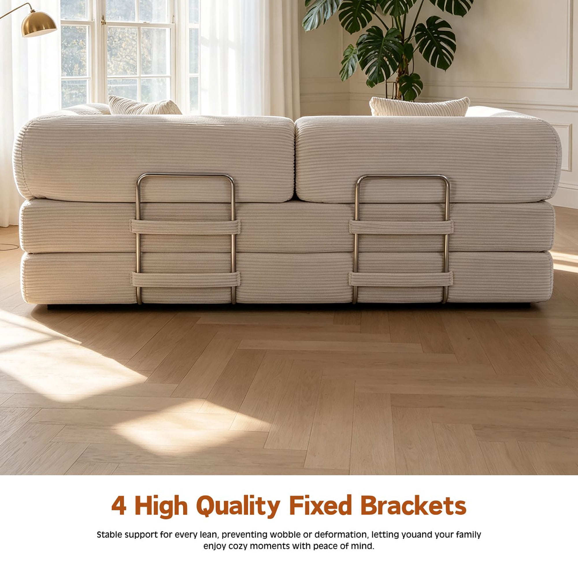 HOQBN Convertible Sofa Bed, Corduroy Fold Out Futon Sleeper Mattress with Pillows, Boneless Folding Floor Couch for Living Room Bedroom Beige