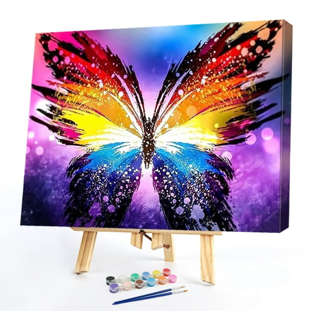 Cuadros Decorativos Kit de pintura al óleo de mariposa de color sin marco por números, arte de pared pintado a mano Tmvgtek embutido en tela
