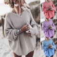 thumbnail image 3 of Ropa de invierno, suéter de color sólido, suéter holgado de manga de murciélago, abrigo de suéter de talla grande para mujer, 3 of 5