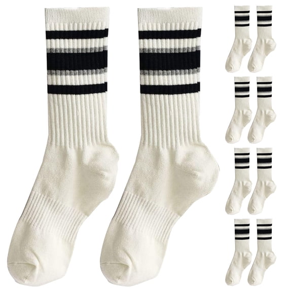 WMNTST Womens Crew Socks 5 Pairs Autumn Winter Warm Striped Ribbed Knitting Casual Socks Sports Sock
