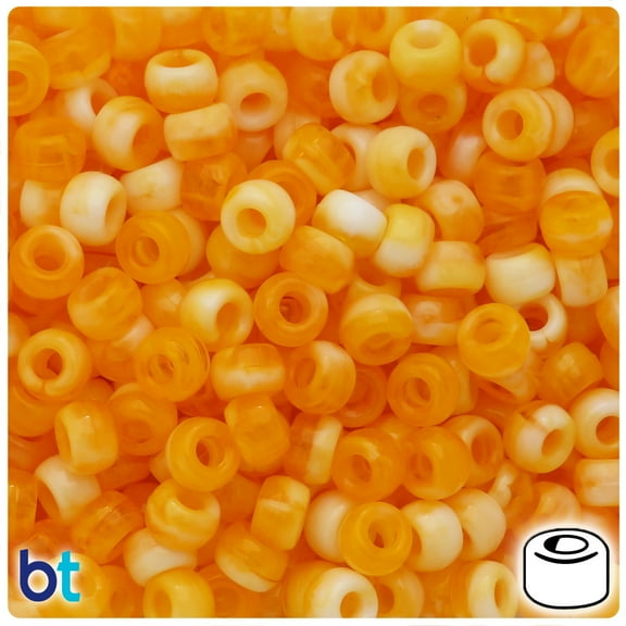 BeadTin Orange Marbled 9x6mm Barrel Pony Beads (300pcs)