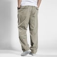 thumbnail image 6 of Men's Cotton Casual Pants Twill Straight-Leg Full Elastic Waist Pull On Cargo Pants Spring Fall Lightweight Workwear Trousers with Multi-Pocket Light Gray M, 6 of 7
