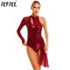 thumbnail image 2 of Mono ajustado para mujer, para Ballet, baile lírico, patinaje artístico, vestido de Jazz, leotardo con lentejuelas brillantes, vestidos de baile Halter, 2 of 5