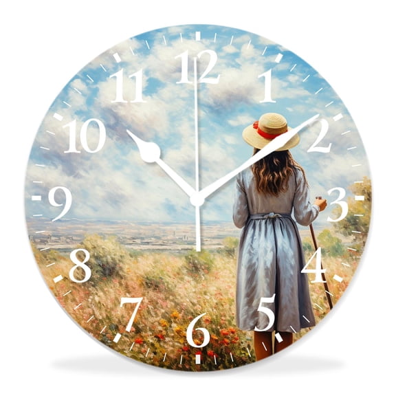 10 Inch Wall Clock Battery Operated Silent Clock Decorative for Office, Kitchen, Outdoor, Living RoomFlower Women Field Graceful Pattern