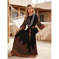 thumbnail image 5 of Women's Boho Embroidered Maxi Dress Long Sleeve Floral Printed Belted Swing Vacation Beach Dress, 5 of 8