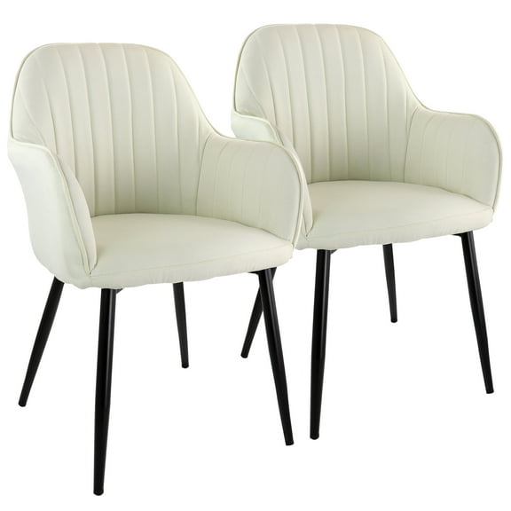 Elama 2 Piece Fabric Tufted Chair in Beige with Black Metal Legs