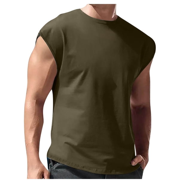 Men's Vest Casual Sleeveless Beach Retro Summer Solid Color Round Neck Sleeveless Vest XL