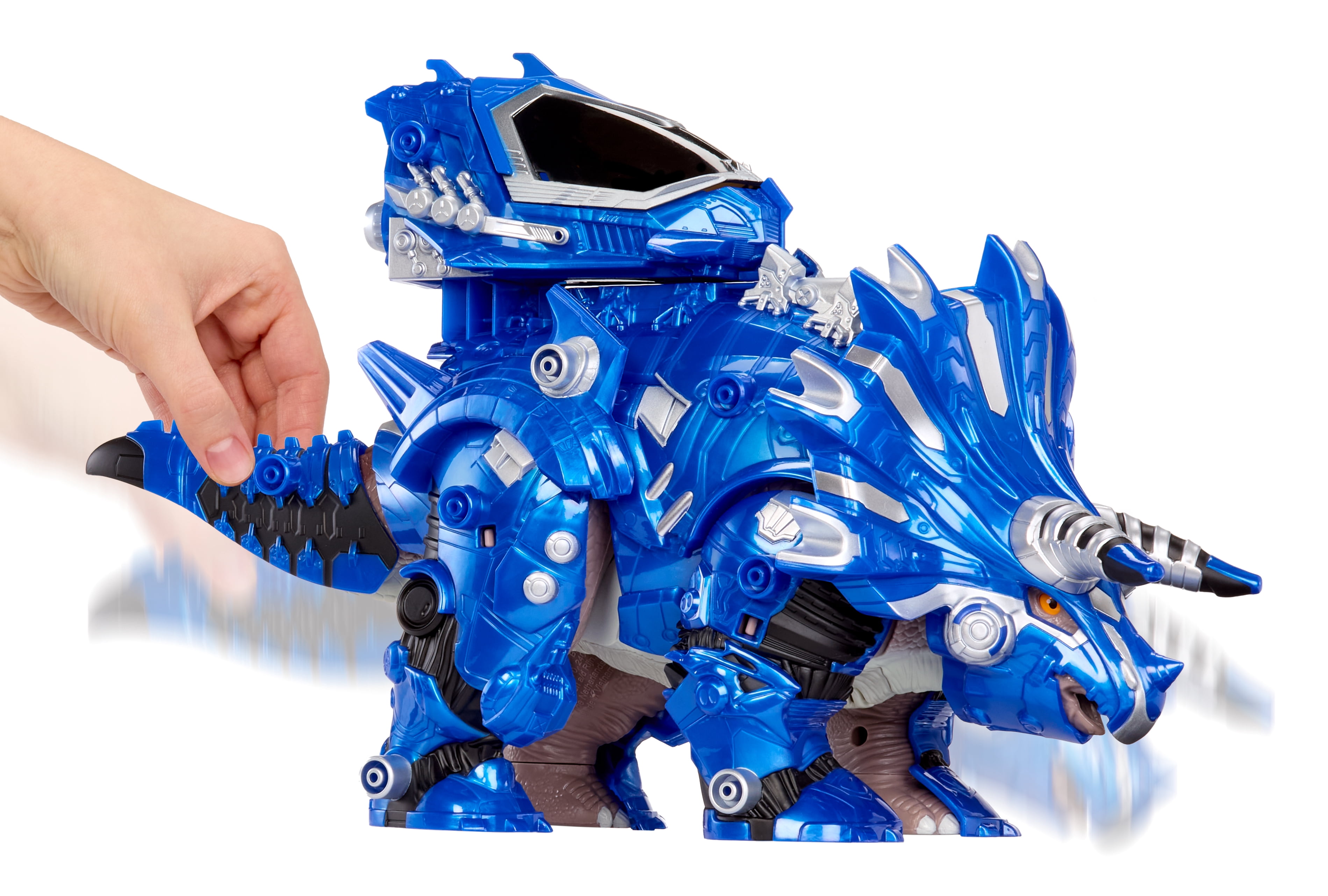 Armorsaurs Armor-Up Triceratops Dinosaur Cobalt Toy Figure with 7 Removable Armor Pieces, Tail-Triggered Chomp, Pilot Pod Compatible, Kids, Boys, Girls, Ages 6+