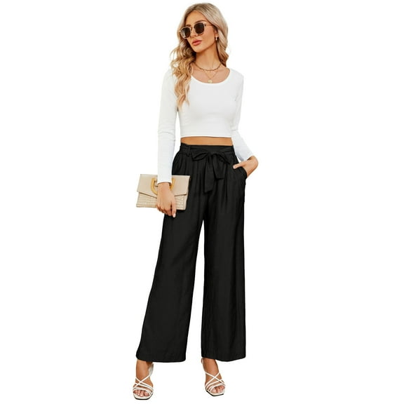 Yesfashion Wide Leg Pants For Women High Waisted Business Work Casual Adjustable Tie Knot Dress Pants