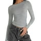 thumbnail image 2 of Blusa de mujer de color liso con cuello redondo, manga larga y cierre a presión - Poliéster/spandex - XS-XL, 2 of 5