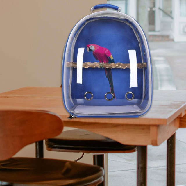 VONKY Bird Carrier Cage Shoulder Bag Pet Parrot Travel Clear Backpack Dark blue