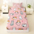 thumbnail image 4 of Manfei Cute Pet Twin Sheets, Cartoon Cup Kitten Bedding, Pink, 3pcs, 1 Flat Sheet, 1 Fitted Sheet and 1 Pillowcase, 4 of 6